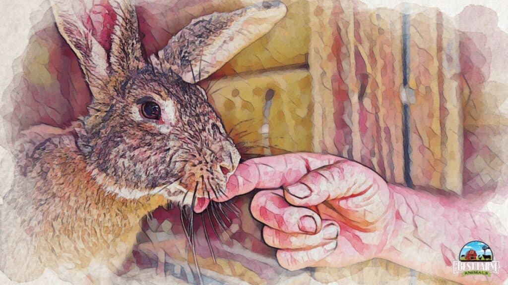 Bunnies have their own love language shown by this bunny nibbling owners hand