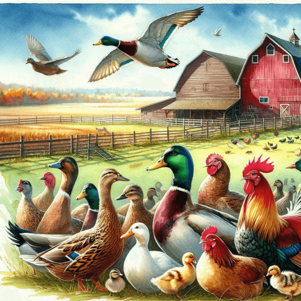 Chickens-Ducks-Turkeys-quail-and-geese-on-a-farm-freeranging-1