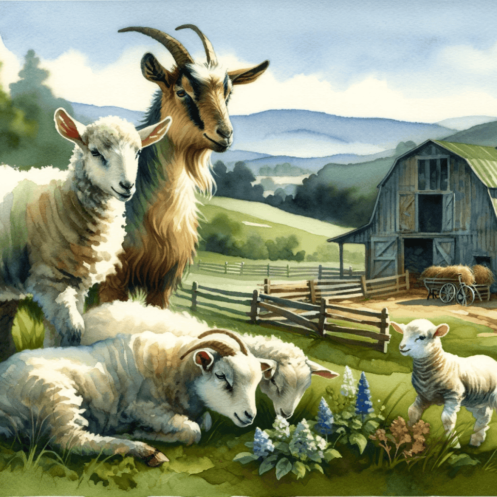 goats and sheep on a scenic farm (1)