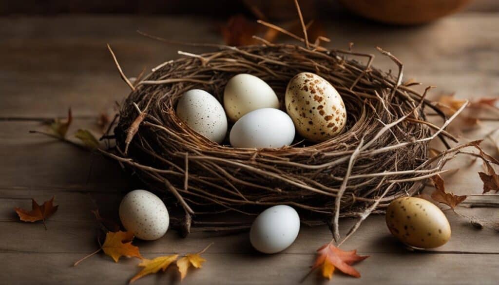 Sebright chicken eggs in a nest