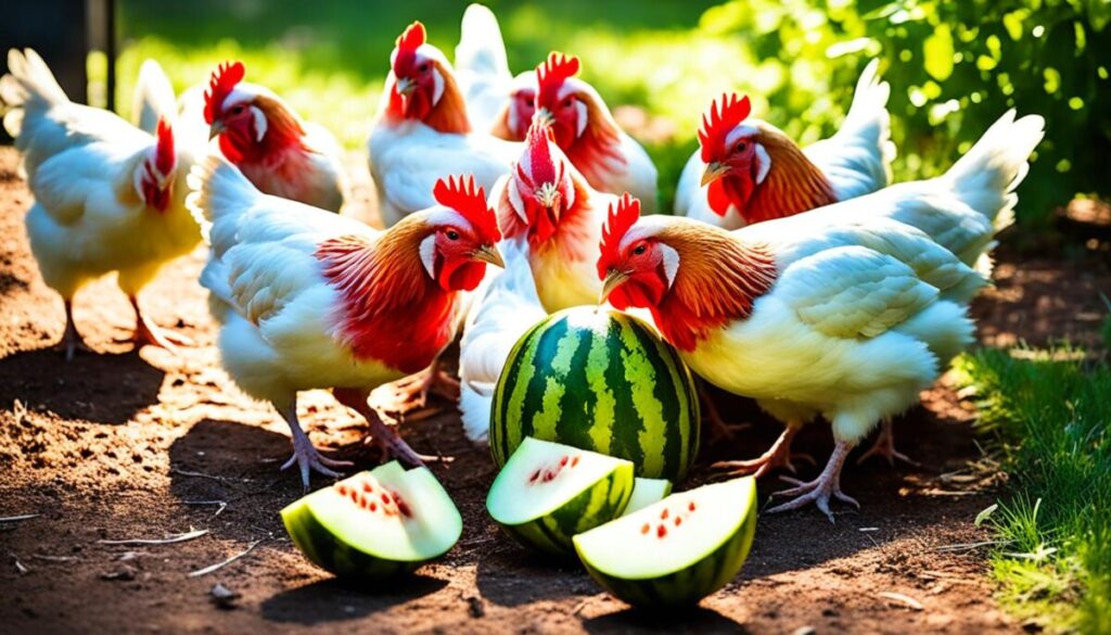 chickens and watermelon rind