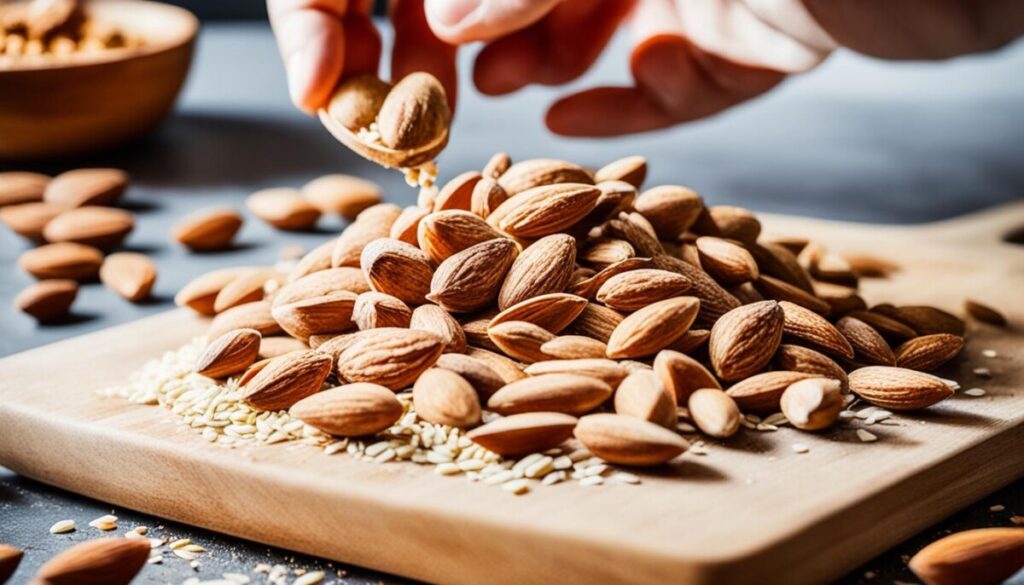 preparing almonds for chickens